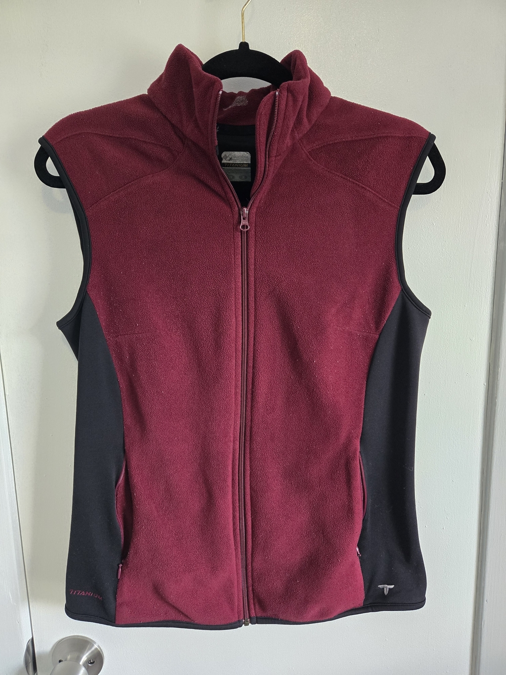 Titanium Women's Maroon Fleece Vest with Black Side Panels